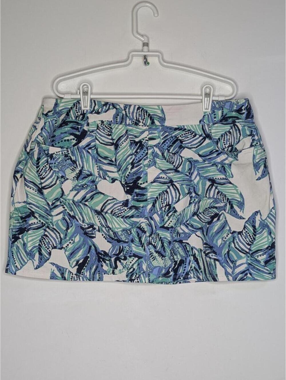 Soft Surroundings Blue White Tropical Palm Leaf Lounge Skort XLP